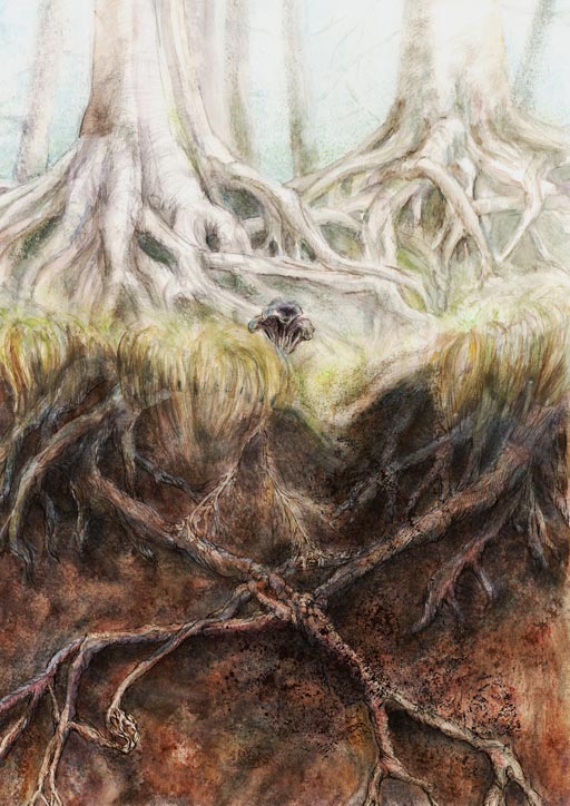 Illustration Aquarell Baeume Wurzeln Wald Erde